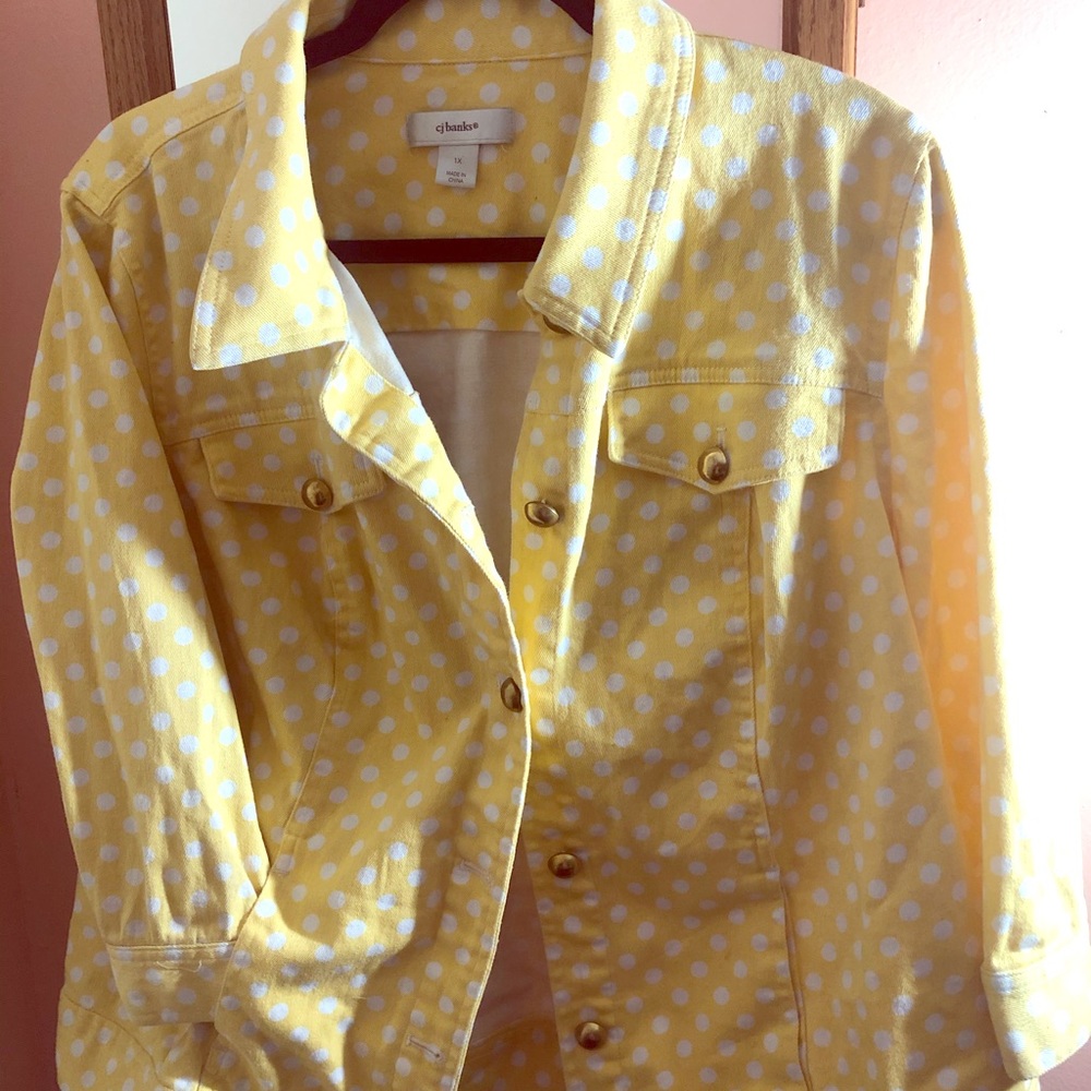 Adorable Denim yellow and white polka dot jacket!